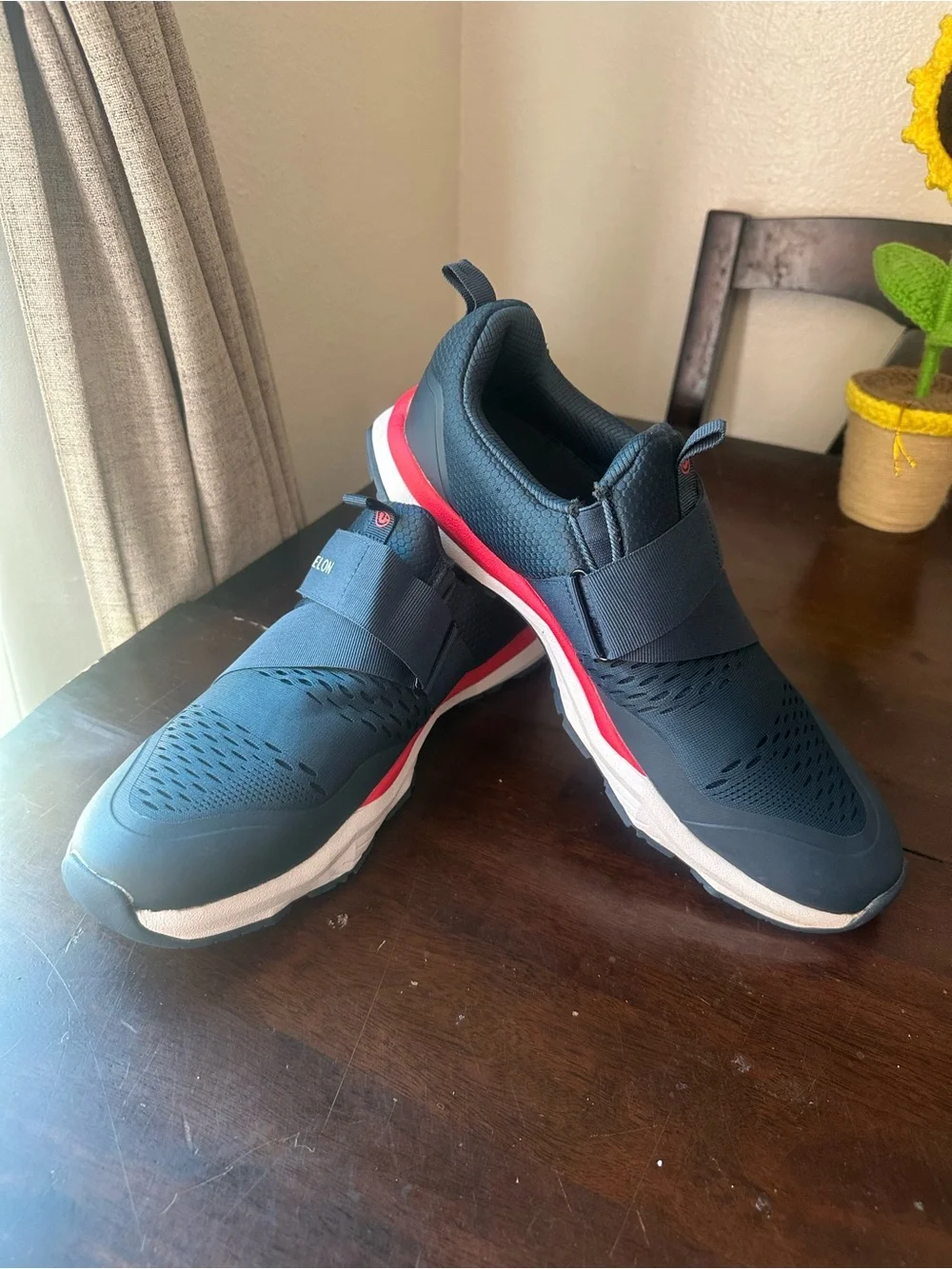 Men's Navy Athletic Slip-On Sneakers with Strap Bike Shoes Unisex